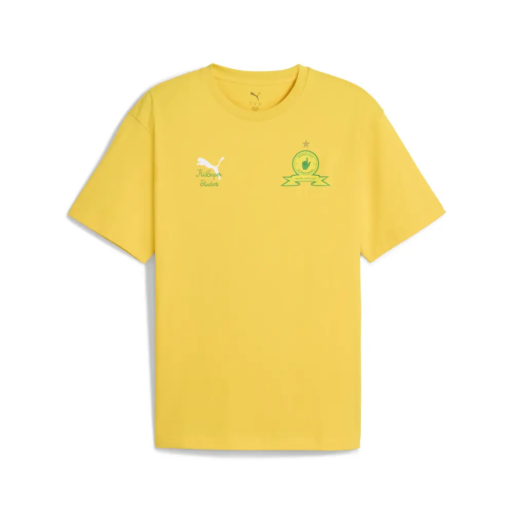PUMA Mens X Kidsuper Mamelodi Sundowns Graphic Crew Neck Short Sleeve Casual Tops Casual - Yellow
