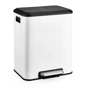 30 Liter / 8 Gallon Rectangular Hands-Free Dual Compartment Recycling Kitchen Step Trash Can with Soft-Close Lid, for Bathroom Bedroom Home Office