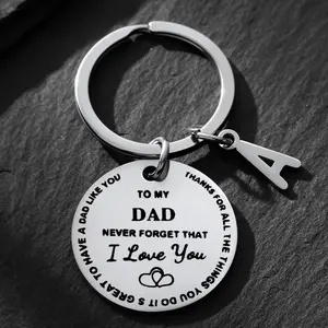 To My Dad Father's Day Christmas Creative Gift Stainless Steel Keychain Round Engraved DIY Men's Personalized Gift