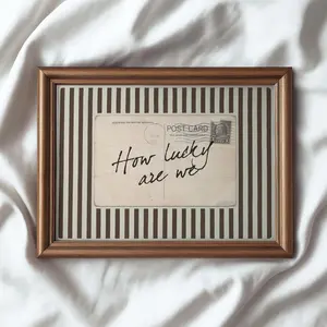 How Lucky Are We Wall Art – Vintage Postcard Quote Print, Coquette Brown Striped Aesthetic Poster, Old Money Sentimental [Unframed]