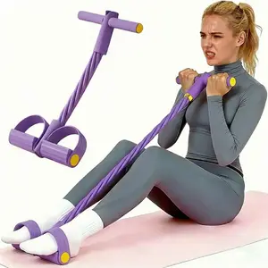 6-Strand Heavy Duty Abdominal Crunch Fitness Equipment – Leg & Core Workout, Sit-Up Assist, Home Gym Exercise, Non-Slip Foot Pedal & Resistance Bands (Portable)