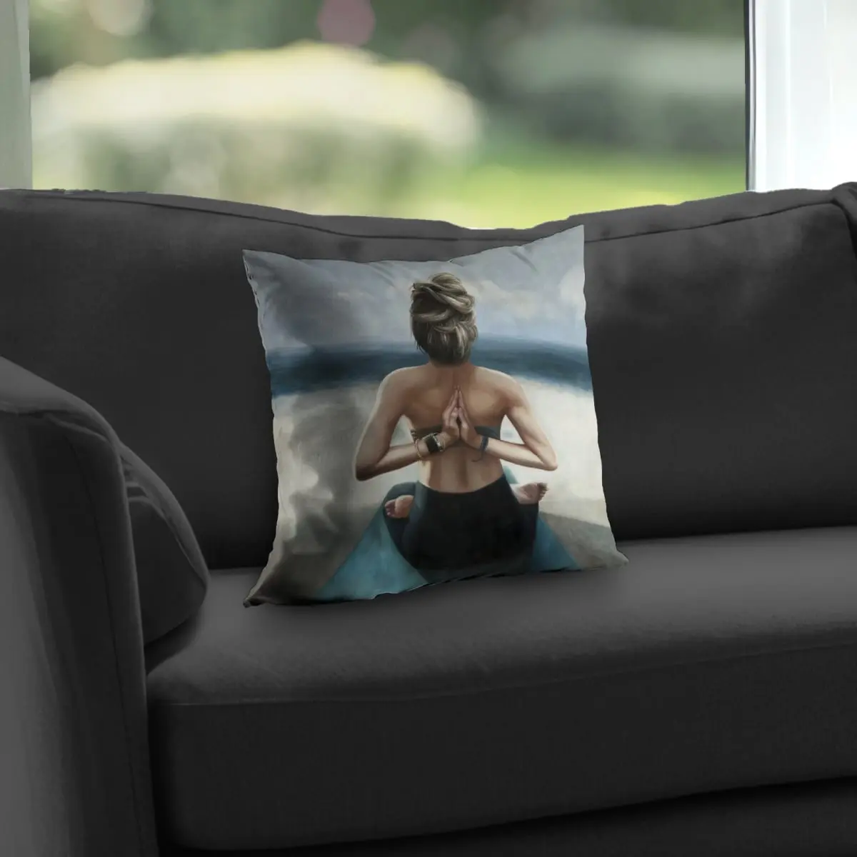 360 Stand Sea Themed Twill Weave Poly Square Cushion - 14x14 in, Reverse Prayer Pose Design, Easy Clean, Soft Creative Decorative Cushion for Bedroom Home Textiles & Soft Furnishings, Soft Cushion