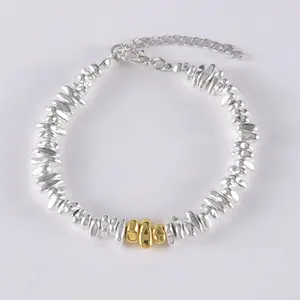 Anti Static Bracelet for Women Men Silver Tone Nugget Bead Bracelet Irregular Hematite Stone Shards Strand Stackable Cute Cheese Nugget Link Chain Winter Static Discharge Jewelry Light Luxury Minimalist Birthday Gift