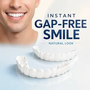 Sunkissed Bright Smile in Seconds! Cosmetic Snap On Veneers Kit for Stained & Missing Teeth Non-Medical Soft Silicone Fake Dentures Perfect Fix for Soft Flexible Outdoor Summer Parties [3 Pairs]