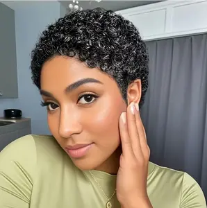 OPQHAIR Pixie Cut Wig in Natural Black Voluminous Curly Bob Hairstyle for Women Perfect for Everyday Wear & Special Events Glueless Versatile Short Wig