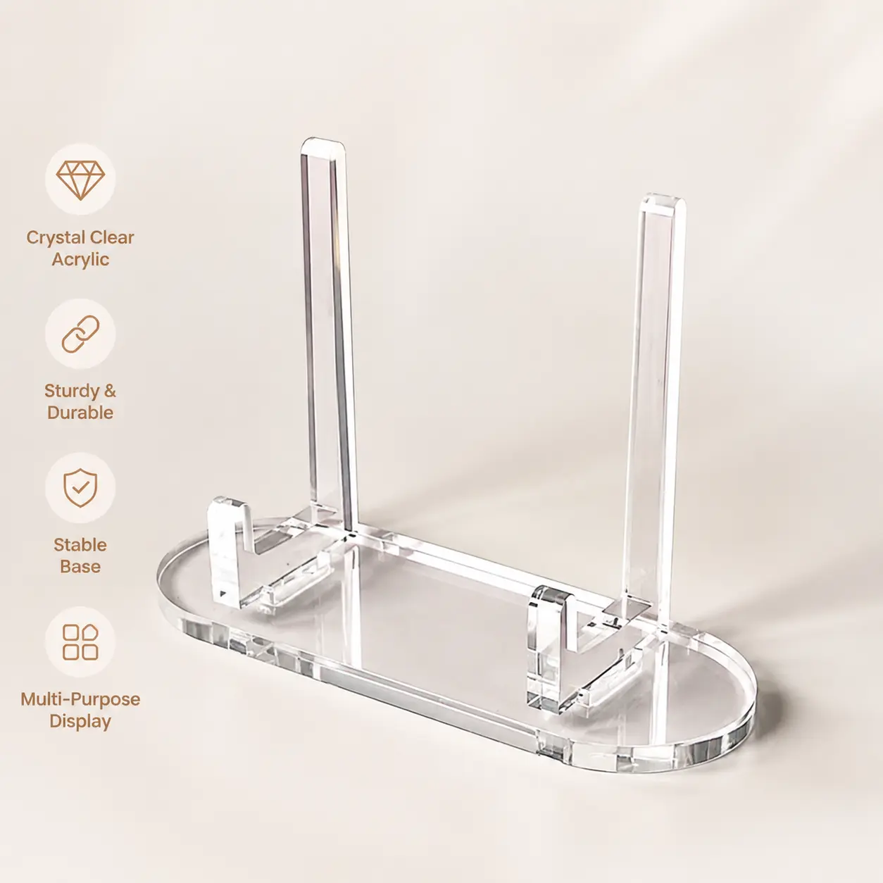 1 Count Clear Acrylic Display Stand, Desktop Holder for Collectible Badges, Trading Cards and Small Tabletop Decorations