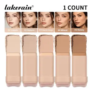Matte Tinted Foundation Stick with Brush, Waterproof & Sweatproof Foundation, Medium Coverage & Brightening Skin Tint, Smooth Silky Texture, Natural Nude Finish for Flawless & Oil-Control Makeup, 5 Shades Optional, Face Makeup