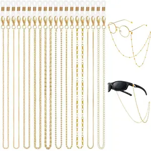 10 sets of golden eyeglass chain beads, suitable for both women and men, used as shoulder straps for sunglasses, chain-style hanging ropes, necklace-style accessories, and necklaces for decorating the neck.