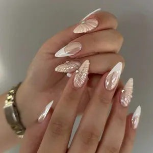 24-Piece Long Almond Shape Nails French Gel Nail Tips Kit, Includes Nail File & Tape, Easy Application, Glossy Finish, Perfect for Salon Quality Nails at Home