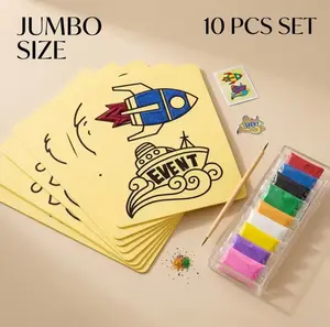 10-Piece Sand Art DIY Handcraft Set, Mosaic Art Supplies with Colored Chalk - Stress-Relieving Educational Toy for Kids to Boost Parent-Child Bonding