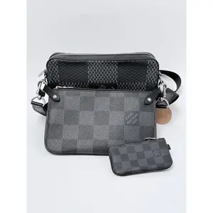 Pre-owned Louis Vuitton Canvas Messenger Bags Damier Graphite 3D Trio Crossbody Messenger Bag P019LV
