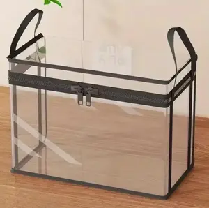 Heavy Duty Clear PVC Storage Box with Zipper, Collapsible Transparent Organizer Bin with Reinforced Handles, Stackable Foldable Storage Bag for Clothes, Books, Toys, Camping, Home Organization