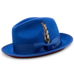 Royal Wide Brim Wool Felt Fedora Hat with Red Bottom by Montique