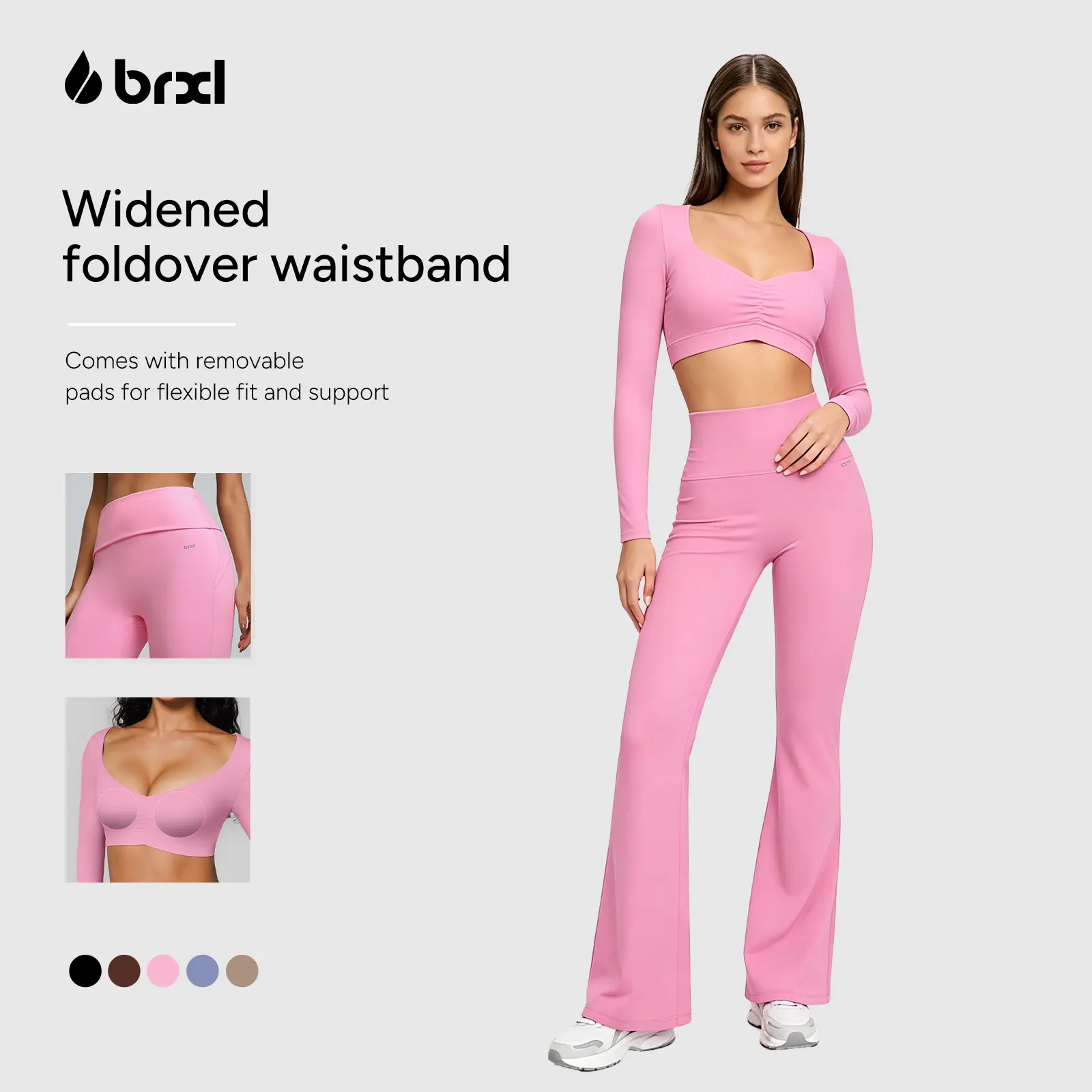 BRXL Women's Workout Sets, 2-Piece Buttery Soft Deep V-Neck Top & Foldover Flare Leggings, No Front Seam Yoga Lounge Pants for Tall Women 31" Inseam, Athleisure Activewear Set, Sports Activewear Set,back to school,back to school haul