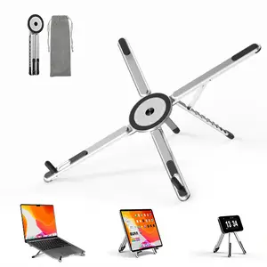 Viozon Portable Laptop Stand for Desk, Foldable Adjustable Computer Riser with Magnetic Phone Holder, Aluminum Laptop Stand for 10–16” Laptops & 4–13” Phones/Tablets (Silver)
