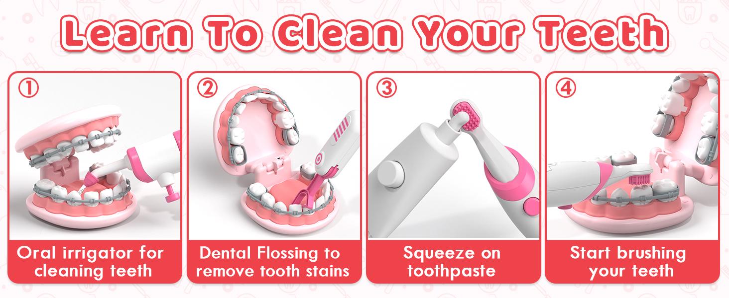 Dental Care Teaching Aids 31Pcs, Dentist Pretend Play Set for Girls, Helping Children Develop Habits of Dental Care, Safety ABS Material, Pay Attention to Teeth in Children's Growth, Avoiding Fear of Dentists, for Parent-Child Interaction, Gifts for Girls