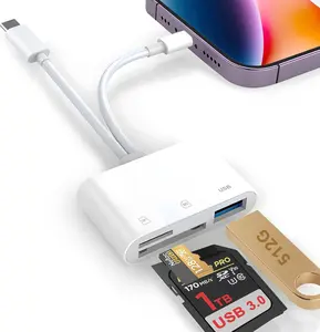 5-in-1 SD Card Reader for iPhone & iPad, Lightning/USB-C Dual Port, Memory Card Reader for Camera Adapter, Fast Photo Transfer, Plug & Play, No App Needed, Supports SD,Micro SD,USB3.0