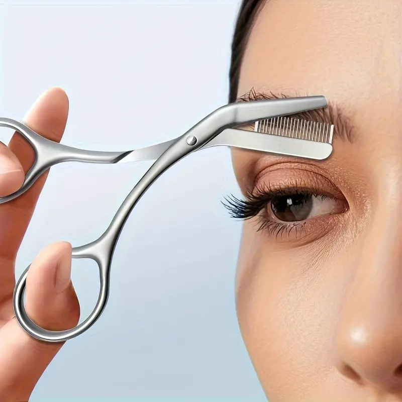 Professional Salon Beauty Stainless Steel Eyebrow Scissors with Comb - Hypoallergenic Ergonomic Two-handed Design, Unisex, Male and Female, Durable Metal Structure, Durable, Precision Shaping and Trimming