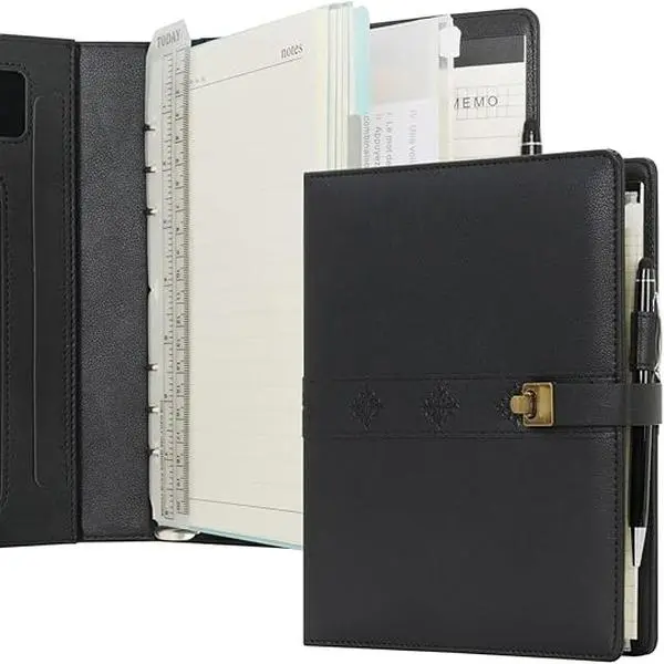 WASON A5 Journal Binder PU Leather Composition Notebook Ruled Spiral Diary Portfolio with Pen, Refillable Paper, Removable Clipboard, Notepad for Business Travel School Planner Organizer