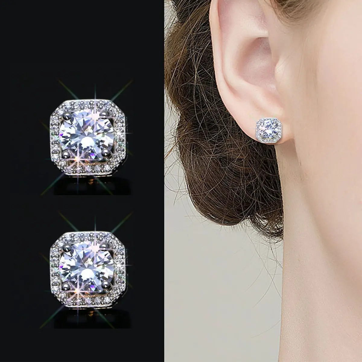 Classic square zircon earrings, fashionable and elegant earrings, suitable for daily parties, gift giving, and anniversary jewelry Cubic Zirconia Stones