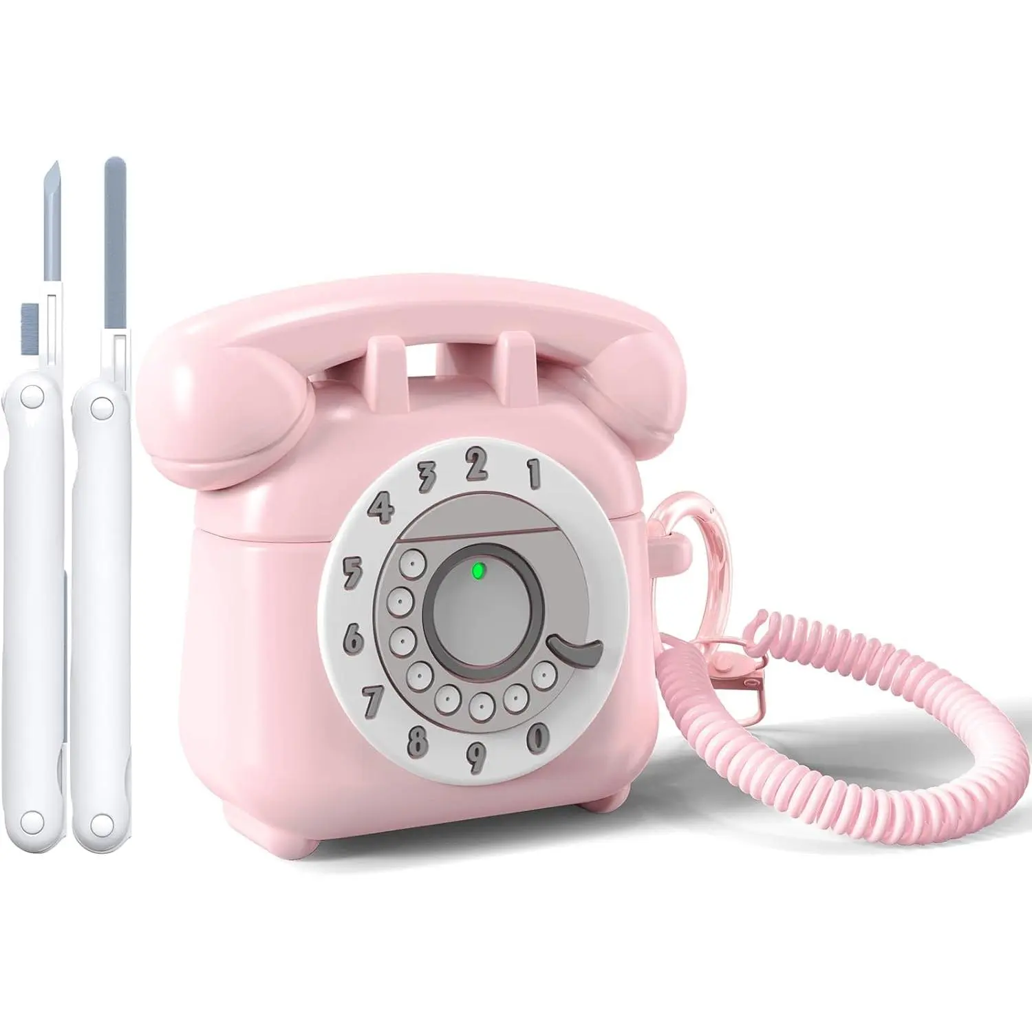 X-KCK01  Compatible with Airpods 4 Case 2024 with Cleaner Kit, Retro Phone Design for AirPod 4th Generation Case Cover, Soft Silicone Shockproof Protective Case for Air Pods 4 Cases Cute (Pink)