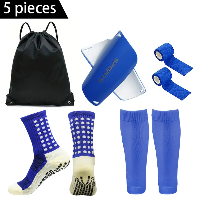 JSLEAP 5-Piece Soccer Shin Guards Set - Football Protective Gear with Anti-Slip Socks, Calf Sleeves, Elastic Bandages & Carry Bag Footballequipment
