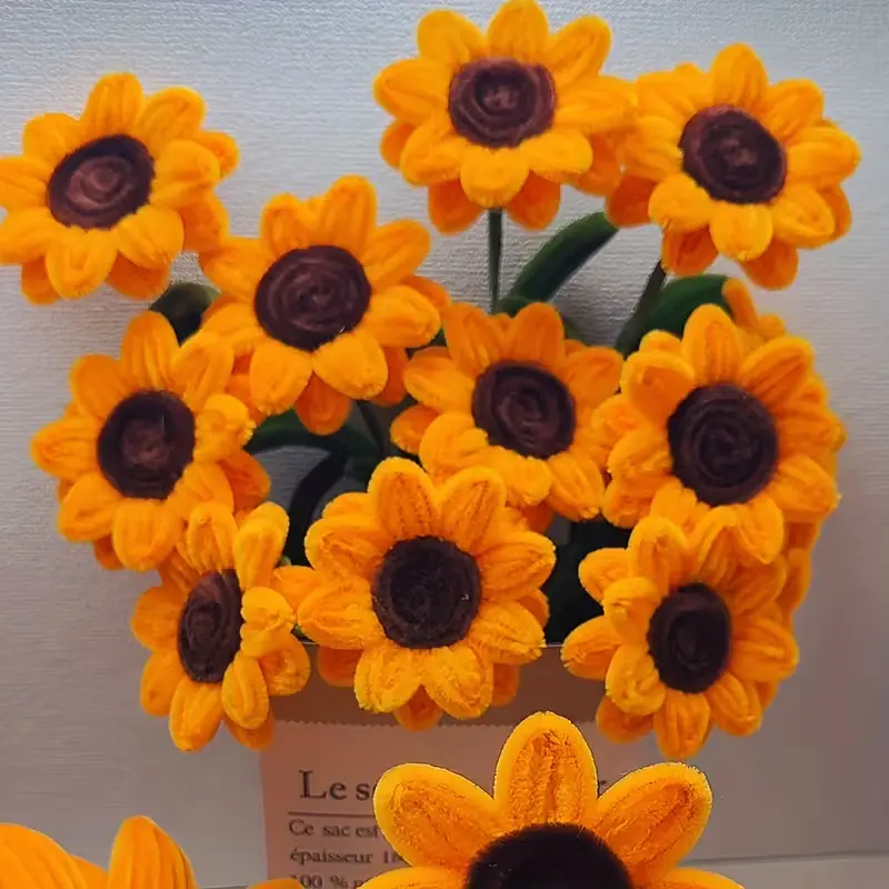 223pcs Iron Pipe Cleaner Set, Sunflower Root Bouquet Kit, Artificial Sunflower, Home Decoration, Decorative Artificial Flower, Decorative Flowers, Artificial Flower Decorations, Includes 200 Roots, 20 Stems, 1 Roll Tape, DIY Craft Set, Mother's Day Gift