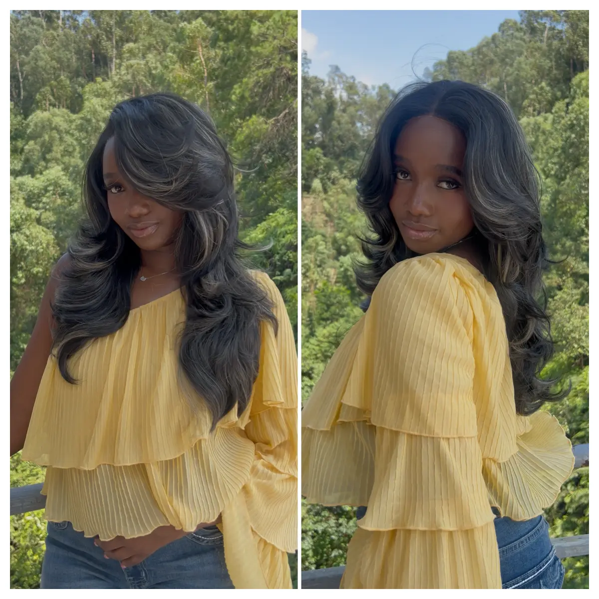 [Detroit Layers]Golden Black 24 Inches Big Head Friendly Kash Doll Layers Beginher Hair Extra Full & Voluminous Middle Part Heat Resistance Fiber 250% Density Big-Head Friendly T-Part Lace Synthetic Pre-Cut Glueless Wigs Color SummerVibes