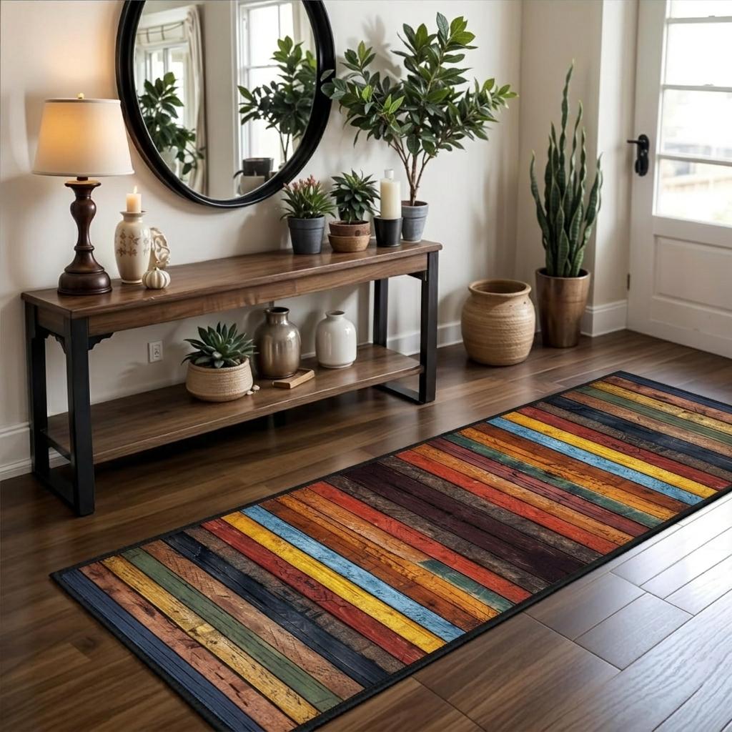 2x10 Hallway Runner Rug – Washable, Non-Slip, Soft Low Pile, Rustic Wood Style, Pet-Friendly