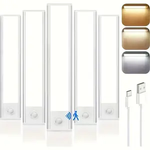 Motion Sensor Light with Ceiling/Wall Mount, USB- Rechargeable Under Cabinet Lighting Suitable for Kitchen, Wardrobe, Bathroom, Dimmable RGB Color Changing Light with Polished, - Night Light