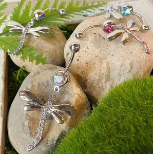 Dragonfly Paved Gem Belly Ring Navel Piercing Pierced Naval Body Jewelry