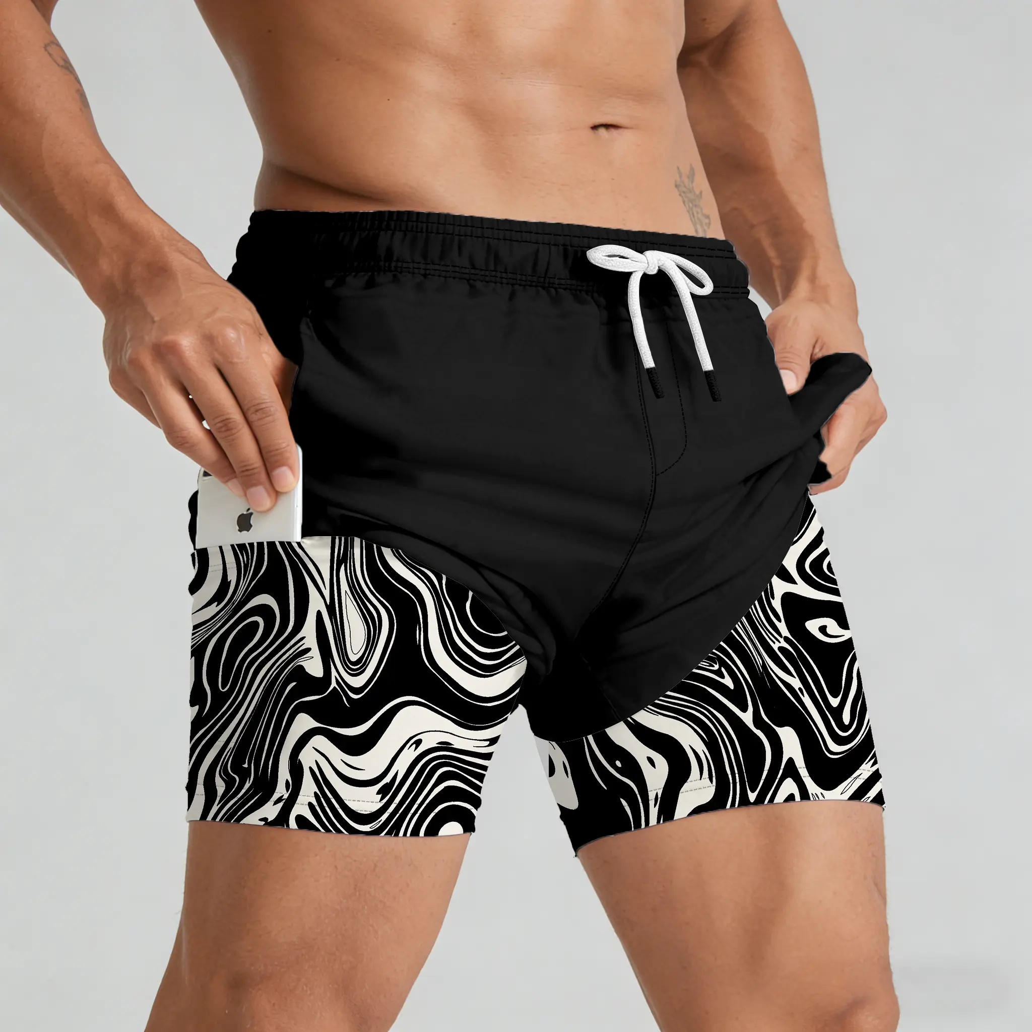 ABSECAI 2026 Men's 2-in-1 Swim Trunks - 6" Compression Liner, Quick Dry, Zipper Pockets, Men's Casual Breathable Shorts,TikTok Trend,Beach DressSwimmingshorts, Streetwear, Summer Wear, Outdoor Fun, Summervibes,Beach Shorts,Camping Accessories