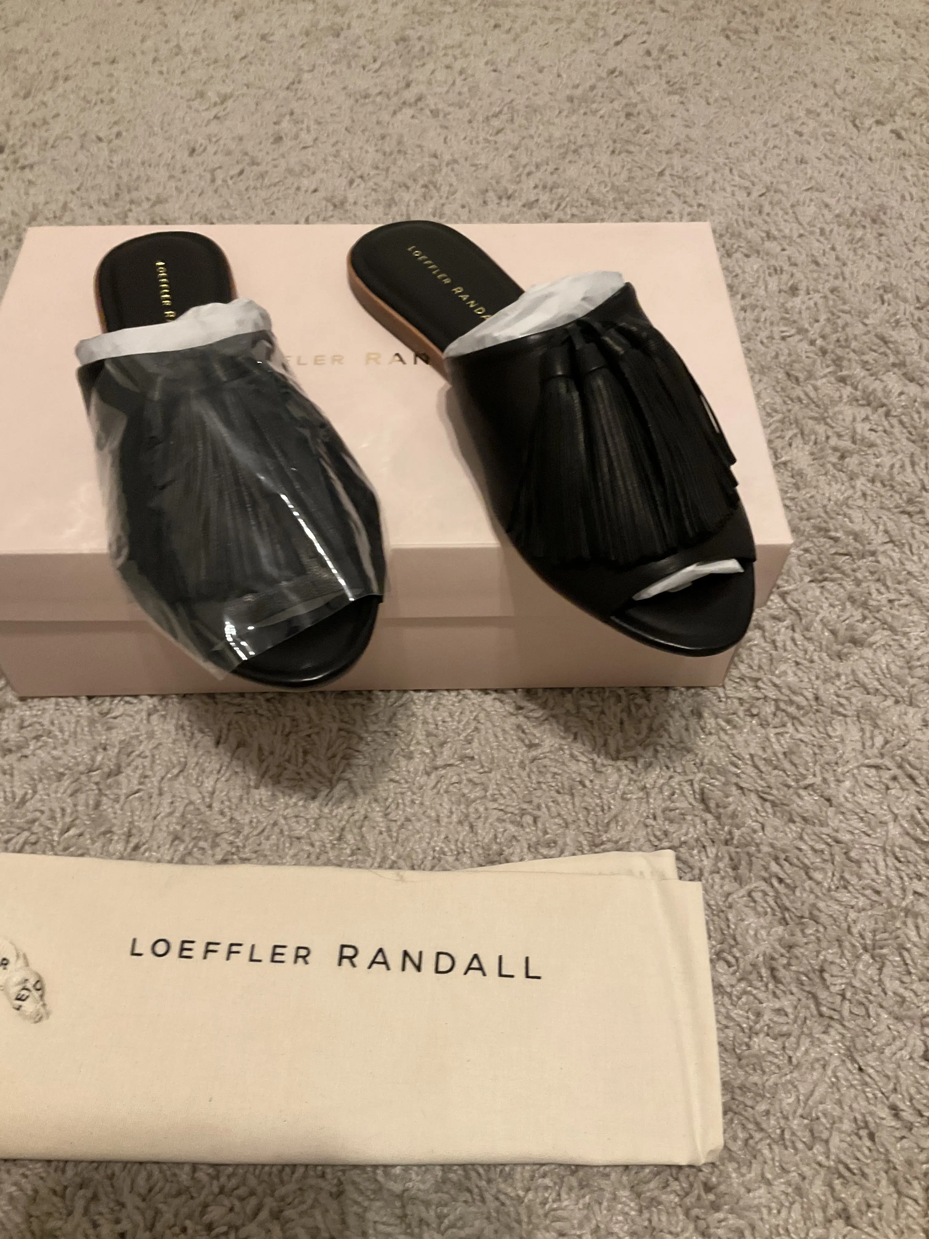 Loeffler Randall kiki leather mule with tassel. size: 6b (EU 36). color: BLACK.