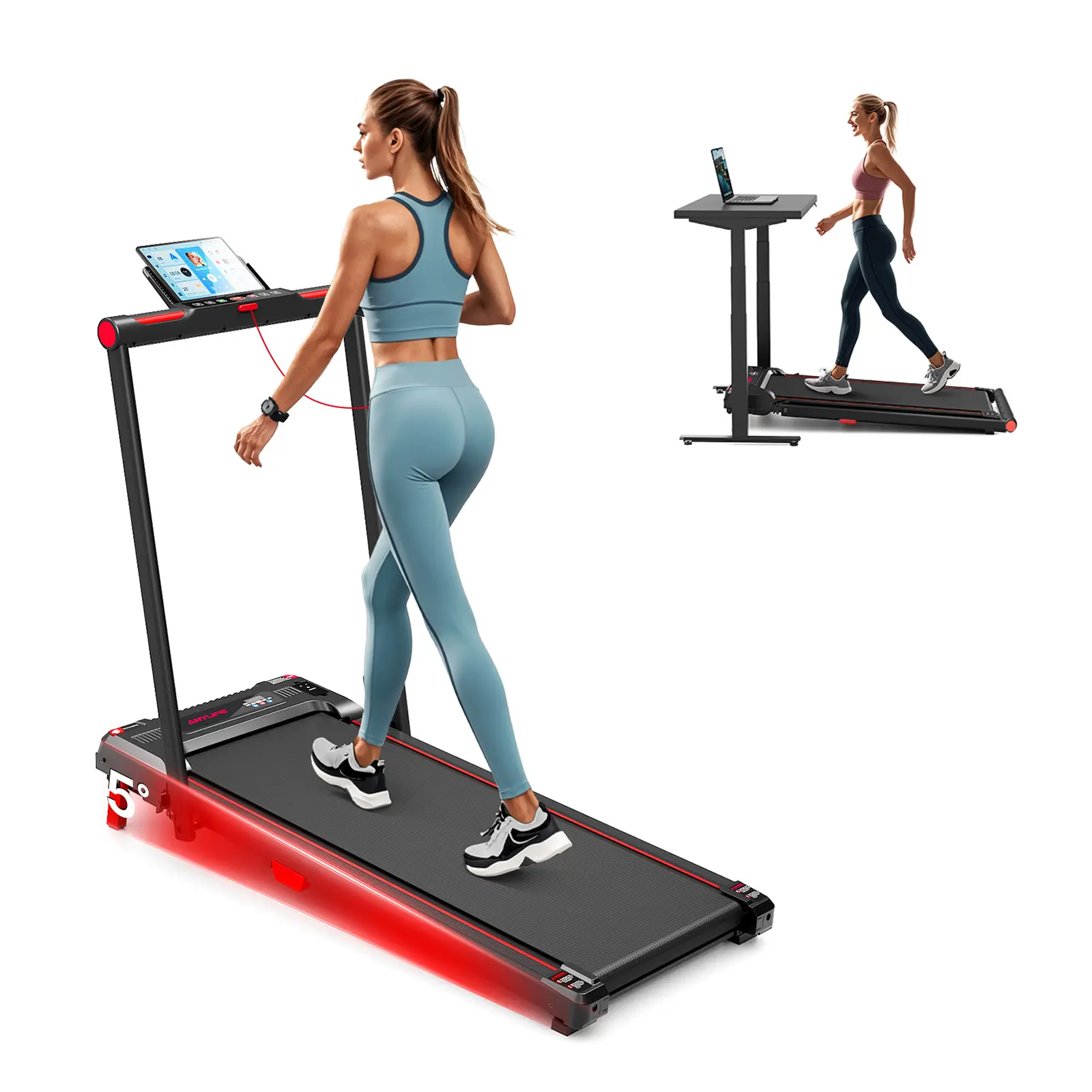 Anylife Treadmill with Handrails, Incline Walking Pad, Treadmills Home, 330 lbs Capacity, Treadmill with LED Displal, Office Use, Under Desk, Indoor Mini Exercise Equipment with Remote Control, Quiet, DM,  Easter Gift