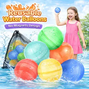 KGC Reusable Splash Water Balloons for Kids, 6/12/24 PCS Non-Magnetic Silicone Water Balls with Mesh Bag, Quick Fill Summer Pool Beach Backyard Game Outdoor Toy for Inflatable Swimming Pools