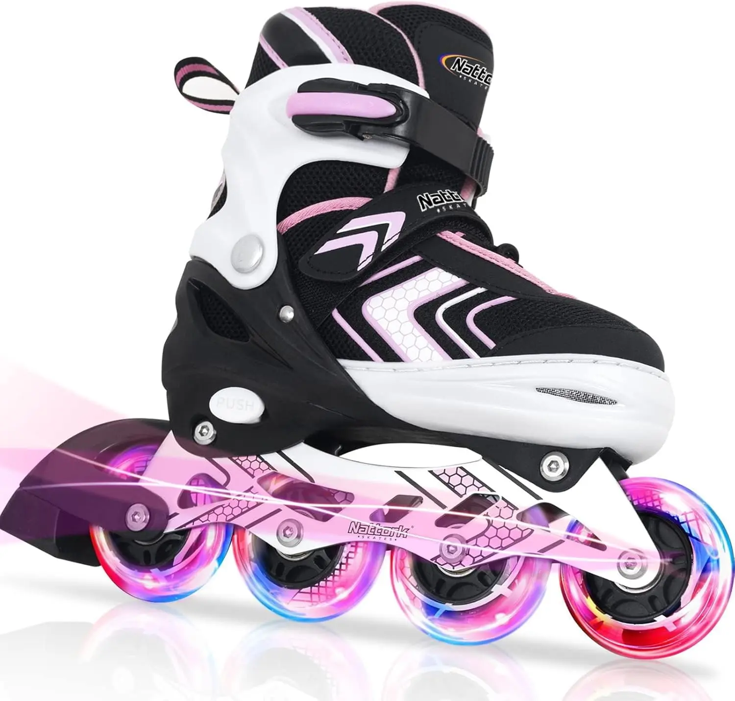 Adjustable Inline Skates for Kids Youth Boys Girls, Full 8 Light Up Wheels Beginner Blades Skates, Purple Pink Blue Black Multi Colors Indoor Outdoor