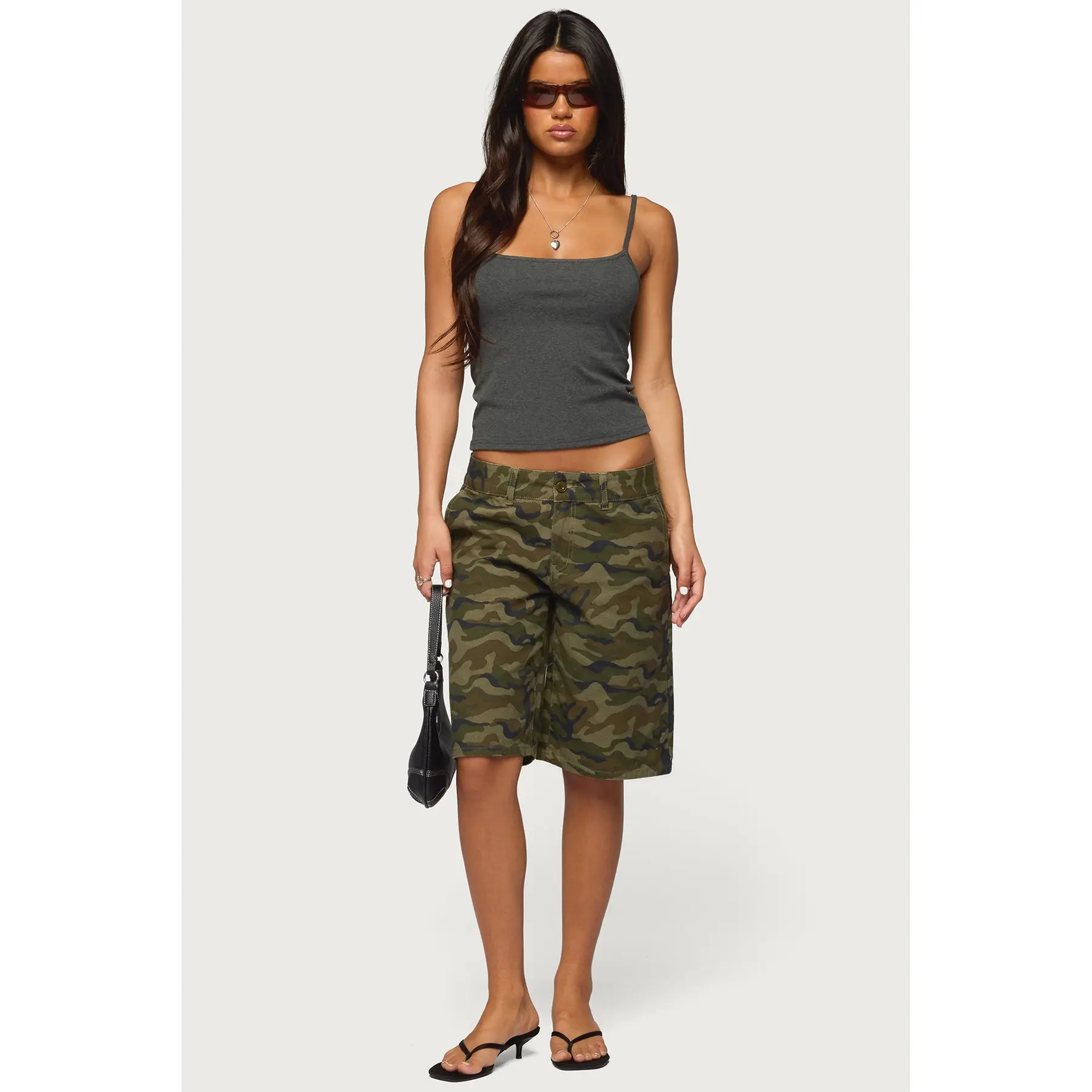 Camo Denim Low Rise Bermuda Shorts