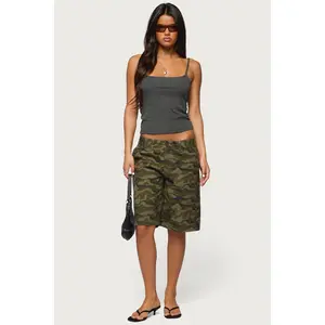 Camo Denim Low Rise Bermuda Shorts