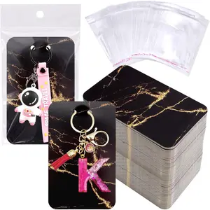 100 count Display Cards With Self-Sealing Bags, 3 x 4.7 Inch Stand Card, Packaging Supplies for Displaying Keychains and  (Marble Black)