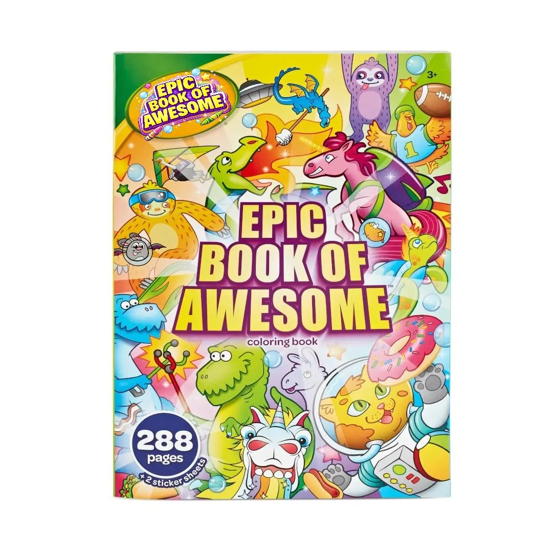 Ages 3+ Themed Coloring Book - Epic Book of Awesome (288 Pages), Animal Sticker Sheets, Creative Coloring Pages, Travel Activity, Kids' Gift for Art Collectibles & Cultural Items Enthusiasts, Themed Coloring Books
