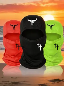 Unisex Cross and Bull Head Print Balaclava Mask, Breathable Neck Gaiter for All Seasons, Ideal for Outdoor Sports & Daily Wear, Ski Mask