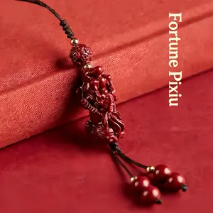 Pup CZ Cinnabar Pixiu Smartphone Charm - Stylish Mobile Accessories, Money-Attracting Keychain, Auspicious Bag Pendant, Feng Shui Men's Wealth & Protection Costume Jewelry