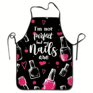 NOT PERFECT Nail Pattern Polyester Apron,1 Count Autumn Apron,﻿Winter Breathable Kitchen Apron,Nail Tech,Nails Art,Nails Design,Nails Emoji,Nails First,Nails Ideas,Birthday Present,Christmas Gift