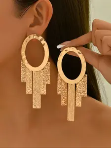 Women's Autumn Winter Earrings, Statement Earrings, Geometric Hollow Out Design, Long Rectangle Tassel Pendant, Party Gift Jewelry for Women