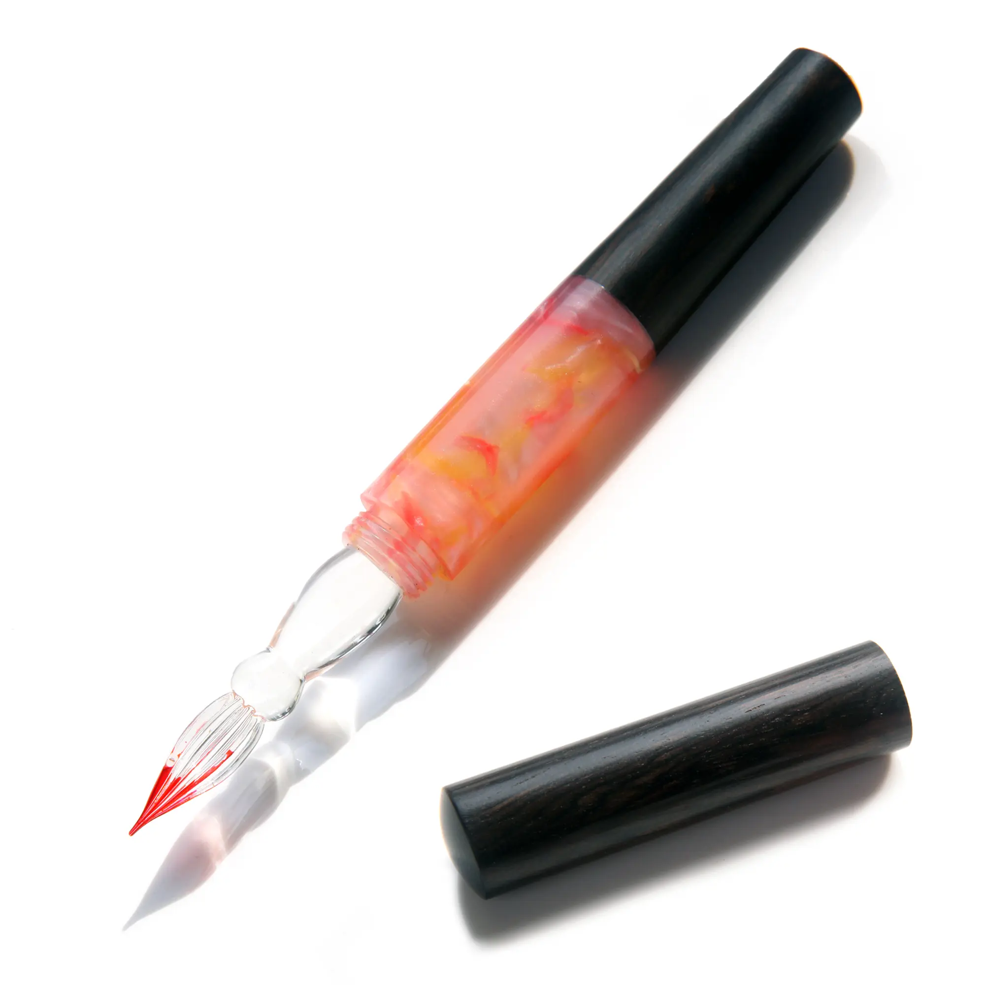 SeventyTwo 72 Handmade Glass Dip Pen - Wood Handle, Glass Body, Black-Pink Coral Motif, Stylish Aesthetic Pens, Convenient Storage Cap, Office Stationery Writing Tool for Writing Enthusiasts with Supplier Warranty, Calligraphy Pen