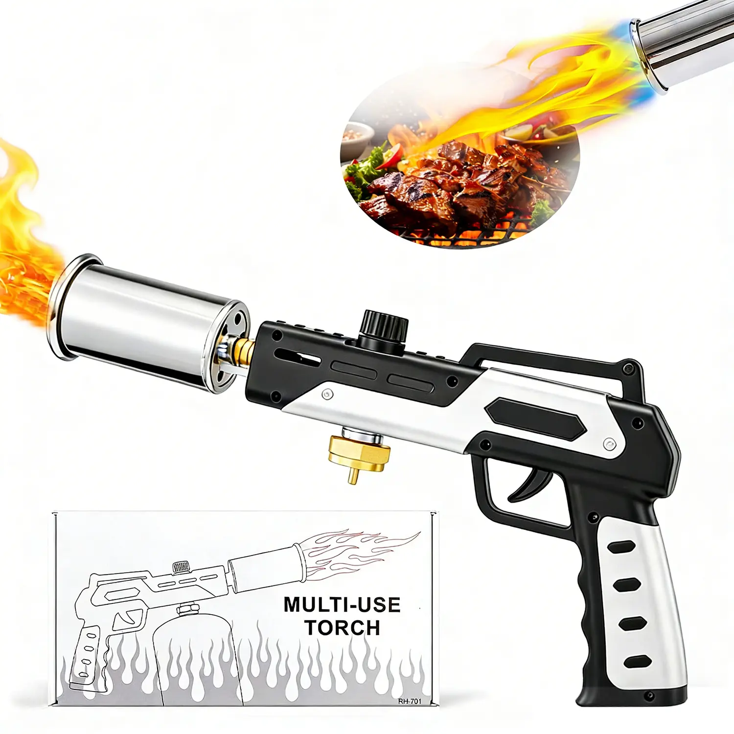 Powerful Propane Food Culinary Torch (Propane Tank Not Included) with 1-Touch Max Fire Button, Safety Lock, Adjustable Flame for Sous Vide Searing Steak, BBQ, Outdoor Camp Kitchen Use, Summerwins Bakeware Compatible