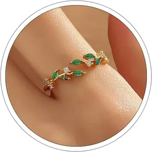 Women's Adjustable Plain Open Leaf Alloy Ring - Dainty Thin Charm Stacking Band, Flexible Expanding Adjustable Fitted Ring for Everyday Casual Wear Costume Jewelry, Adjustable Fitted Rings, Alloy Rings,summerwins