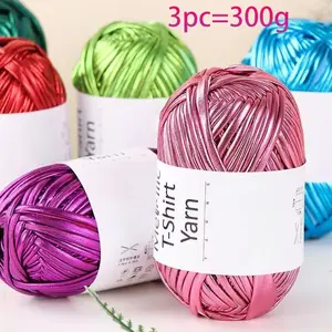 3pcs Shiny Metallic Color Yarn Ball, Handmade DIY Materials, Handcraft, Handmade Crafts, Crochet Thread for Backpacks, Cushions, Shoes, Storage Baskets, Hairbands