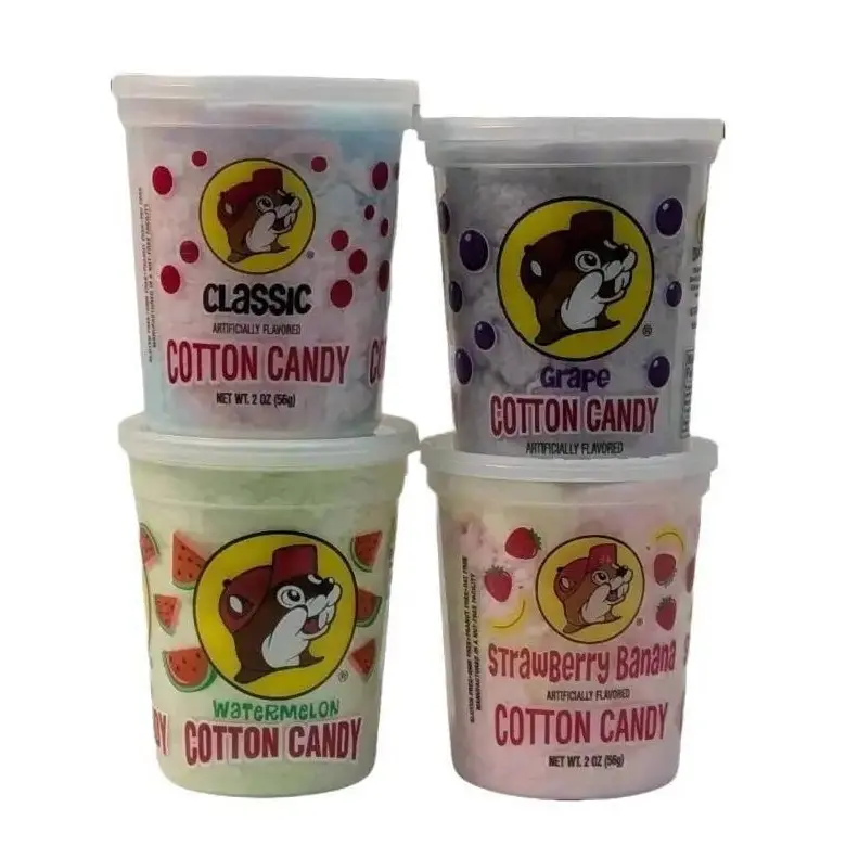 Buc-ee's Cotton Candy 4-Flavor Collection Pack - Classic Grape, Watermelon, Strawberry, Banana, Soft Airy Texture, Freshly Packed Resealable Tub, Sweet Snack