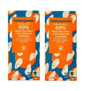 2 Pack bettergoods Premium Dark Chocolate with Almonds & Orange Bar, 3.5oz, 2 Bars